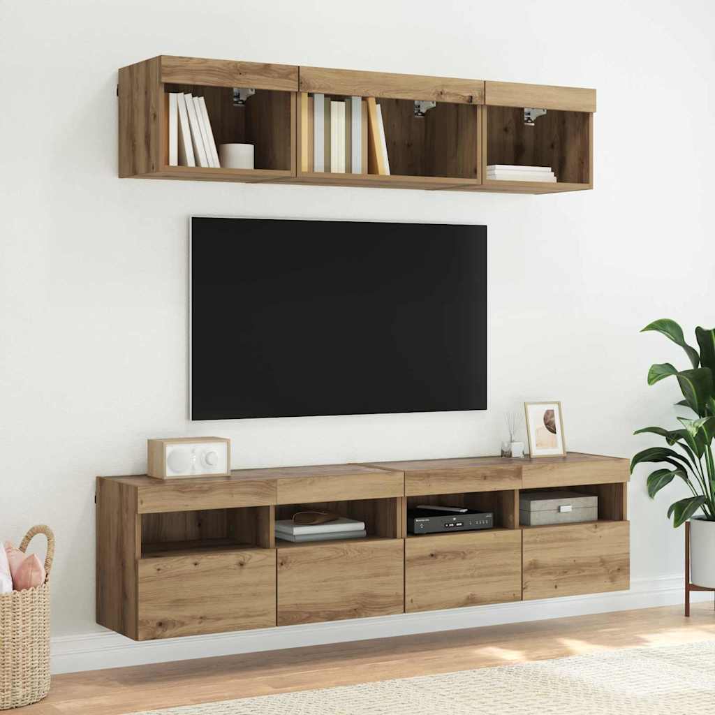 Tv Veggskap Med Led Artisan Eik 80 X 30 X 40 Cm Konstruert Tre