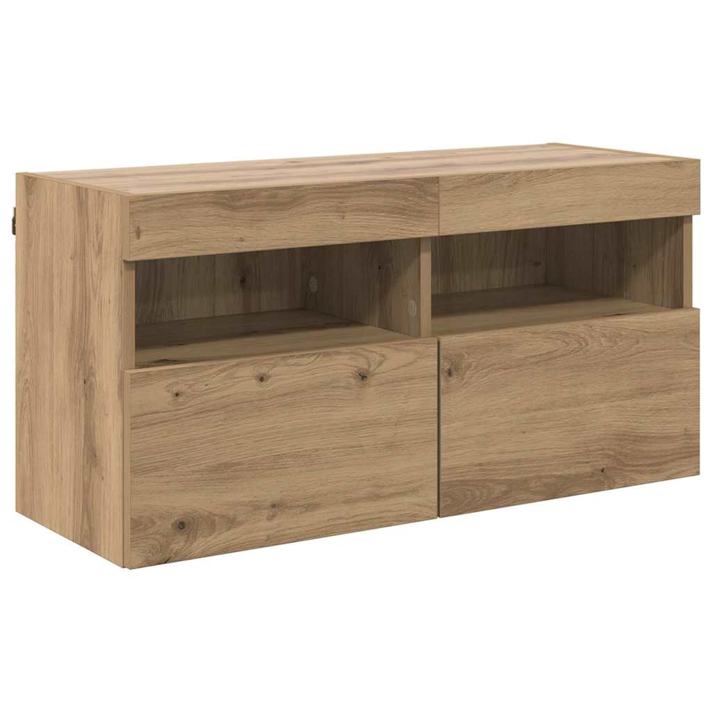 Tv Veggskap Med Led Artisan Eik 80 X 30 X 40 Cm Konstruert Tre