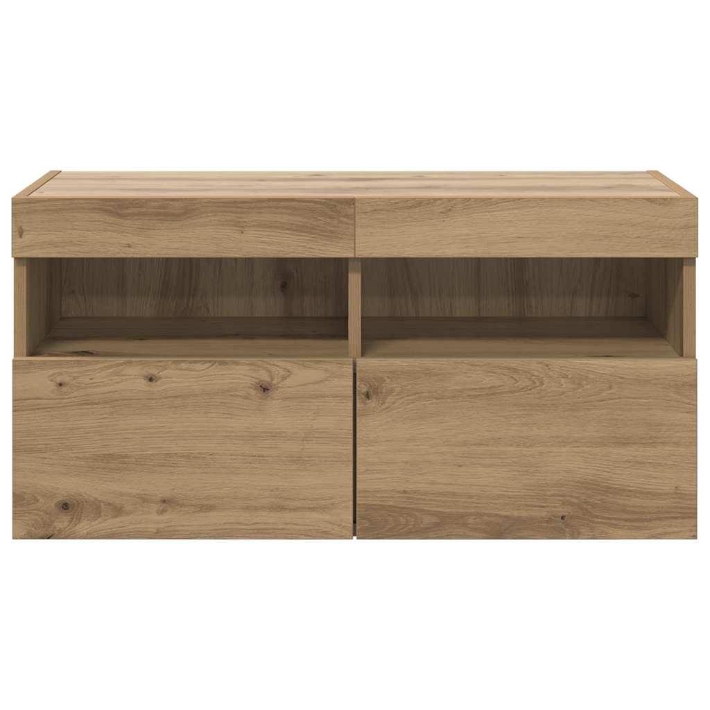 Tv Veggskap Med Led Artisan Eik 80 X 30 X 40 Cm Konstruert Tre