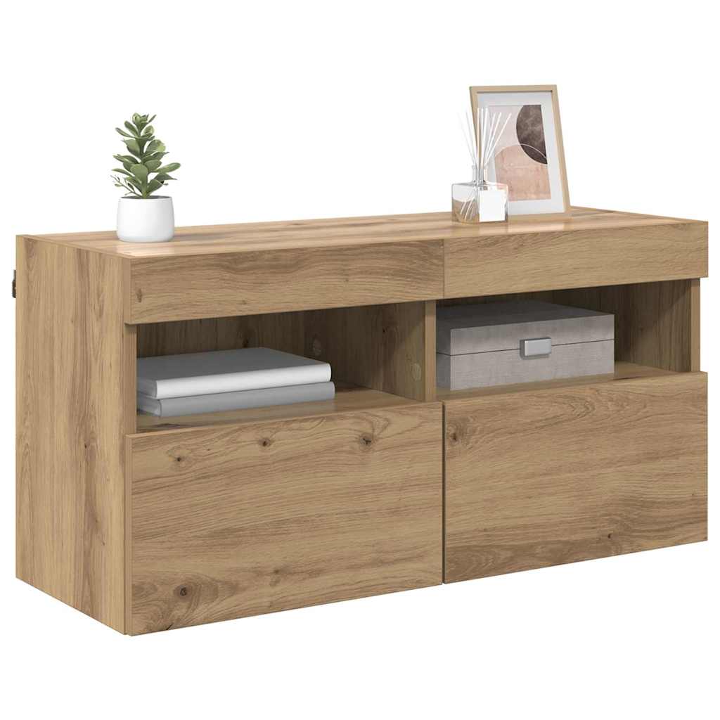 Tv Veggskap Med Led Artisan Eik 80 X 30 X 40 Cm Konstruert Tre