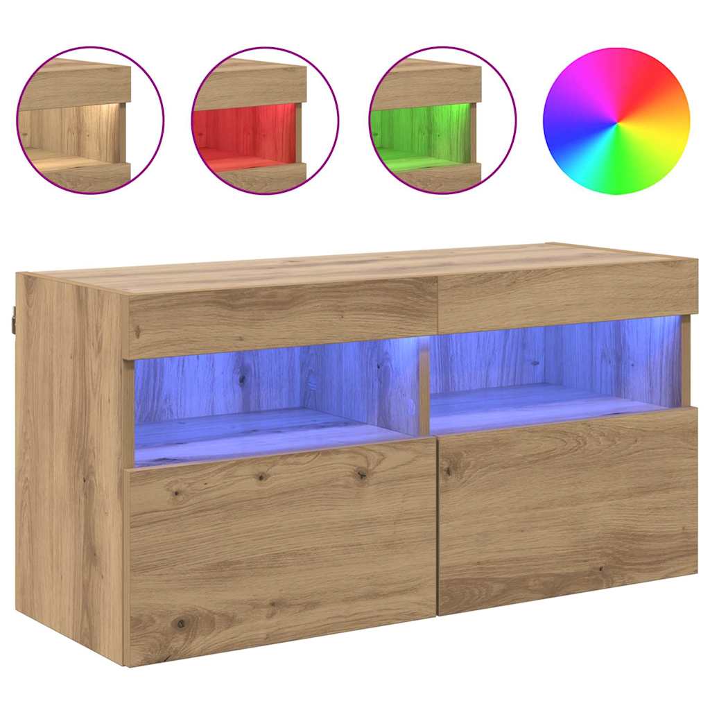 Tv Veggskap Med Led Artisan Eik 80 X 30 X 40 Cm Konstruert Tre