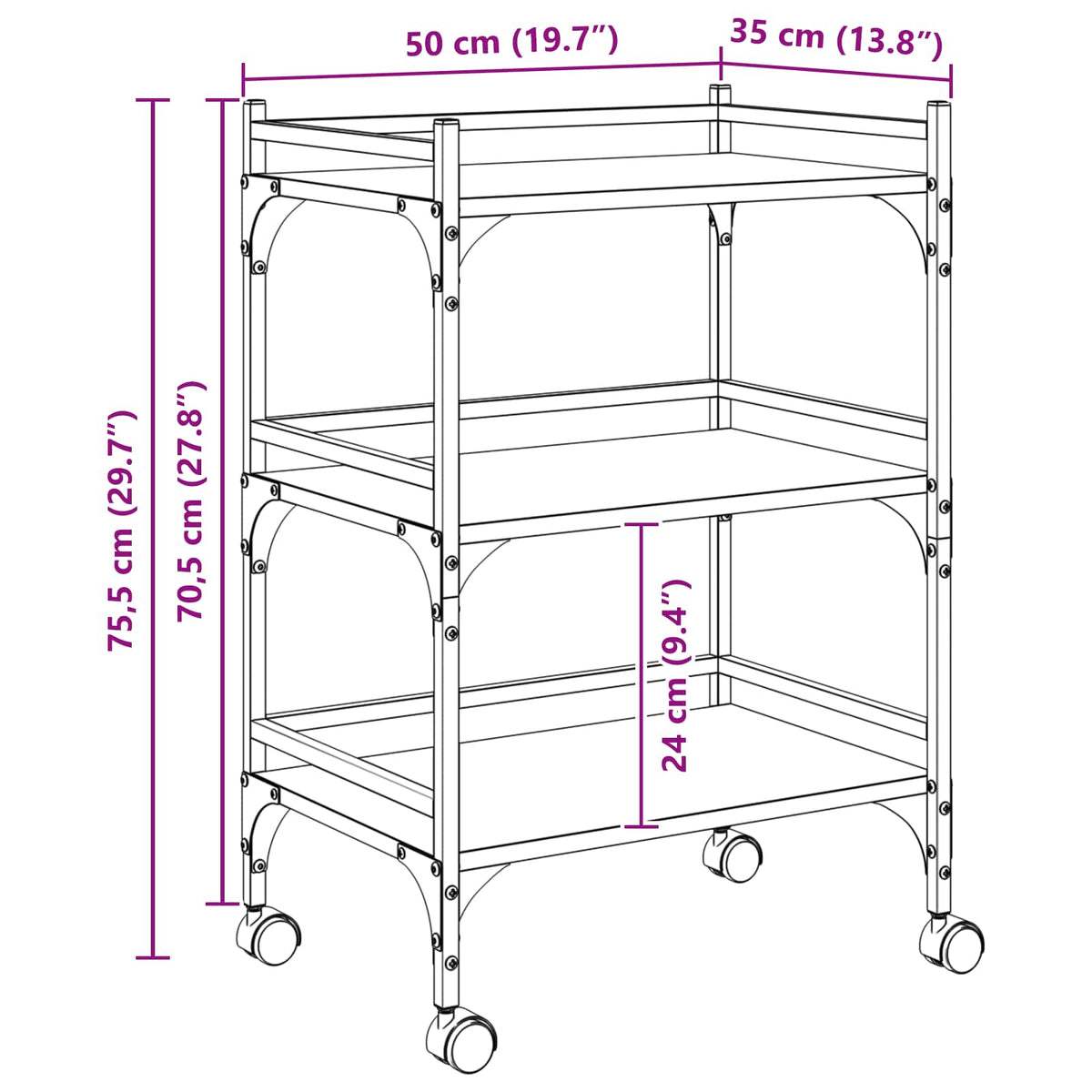 Kjøkkenvogn Svart Eik 50 X 35 X 75.5 Cm Konstruert Tre