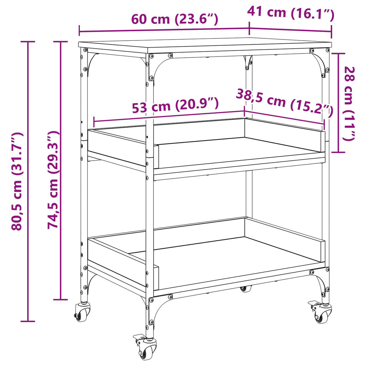 Kjøkkenvogn Svart Eik 60 X 41 X 80.5 Cm Konstruert Tre
