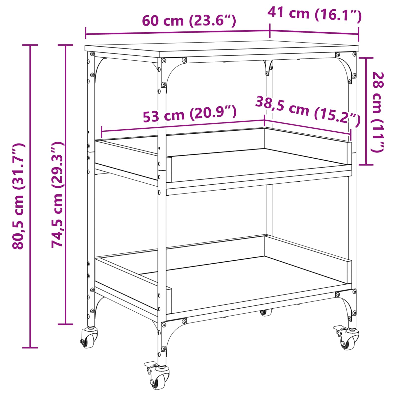 Kjøkkenvogn Svart Eik 60 X 41 X 80.5 Cm Konstruert Tre