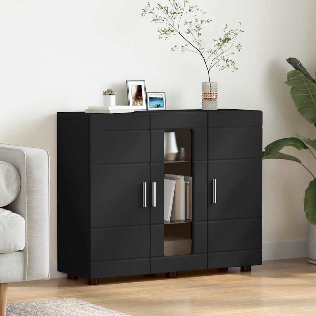 Tre Skap Med Lagring Svart 88,5 X 30,5 X 73 Cm Konstruert Tre