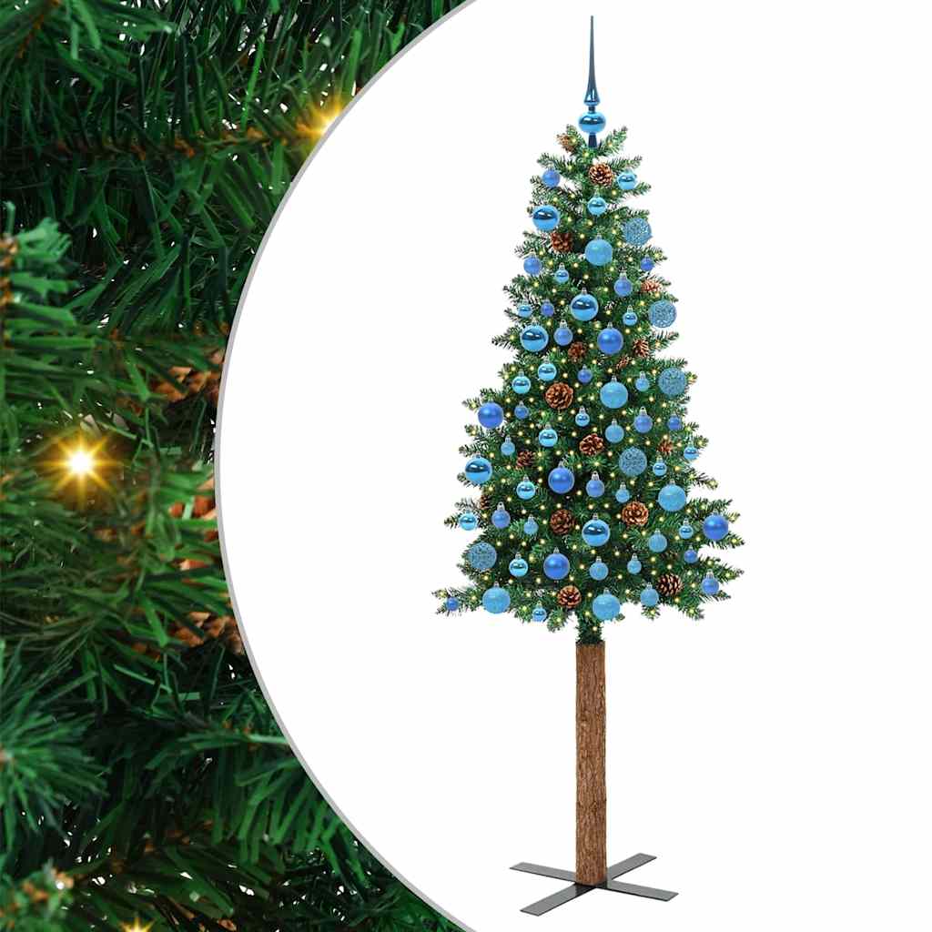 Slim Juletre Med 300 Led Grønn 180 Cm Pvc Og Massivt Furu Tre