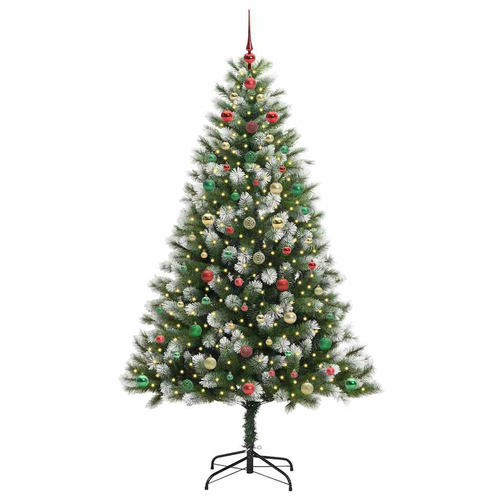 Kunstig Leddet Juletre Med Flocket Snø Grønn Og Hvit 180 Cm