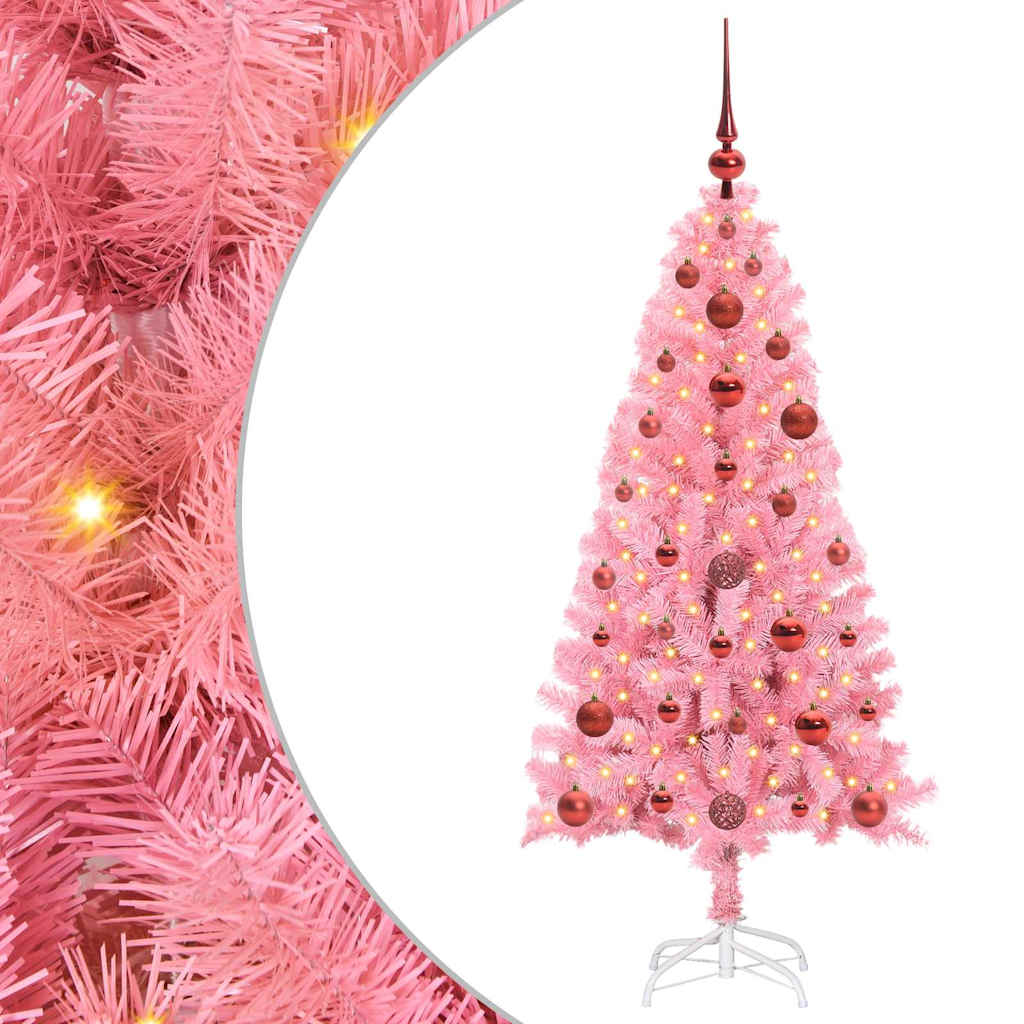Juletre Med 150 Led Med Stativ Rosa 120 Cm Pvc
