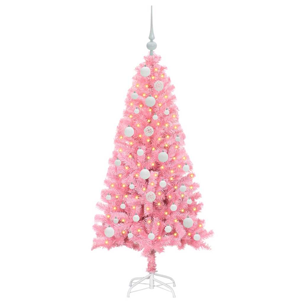 Juletre Med 150 Led Med Stativ Rosa 120 Cm Pvc