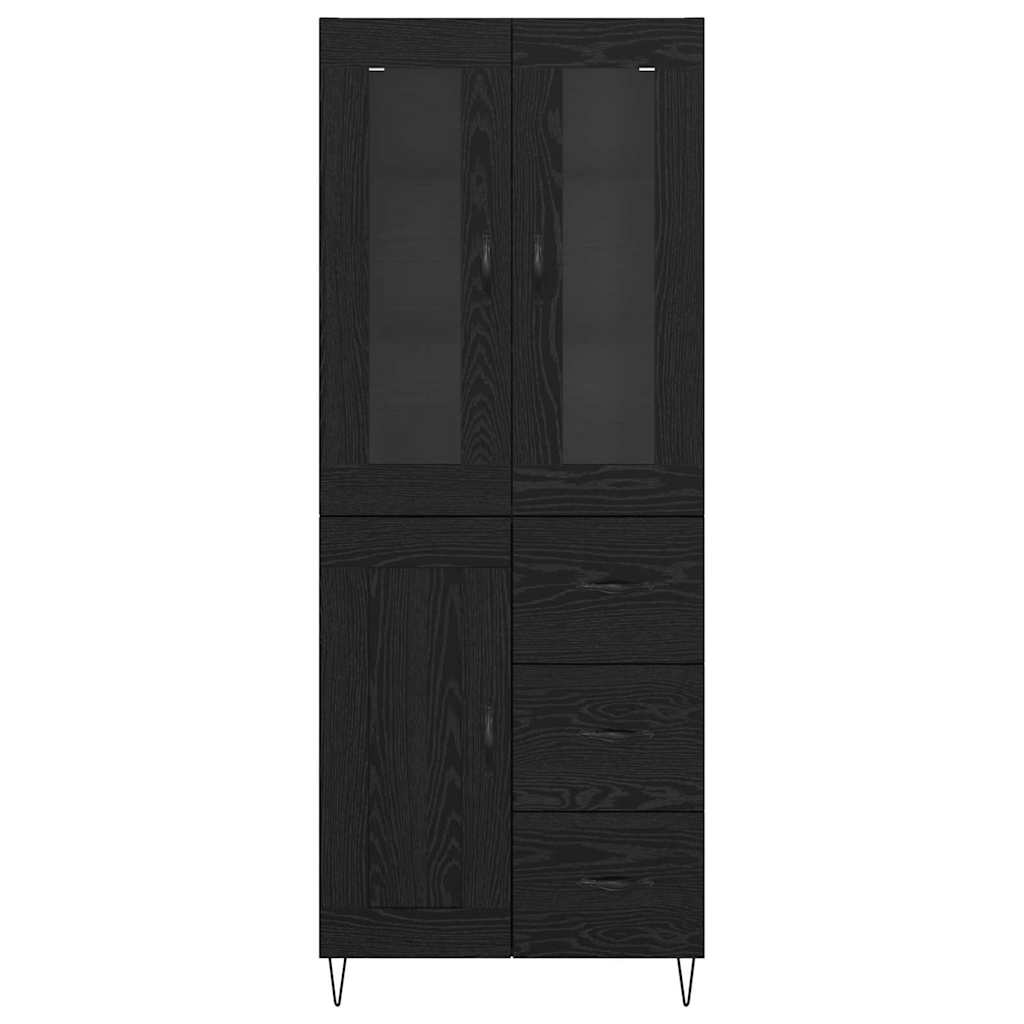Høyskap Med Skuff Svart Eik 69,5 X 34 X 90 Cm Konstruert Tre
