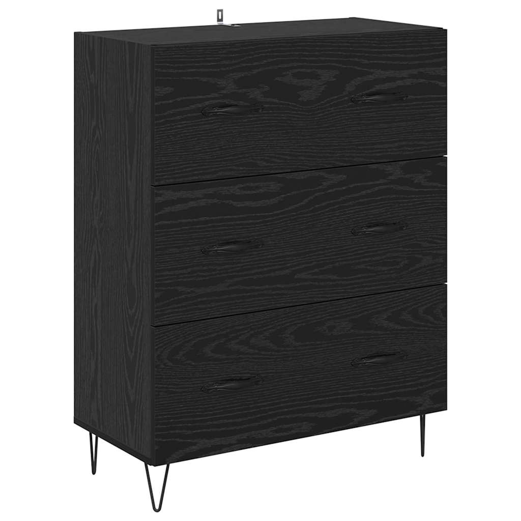 Høyskap Med Skuff Svart Eik 69,5 X 34 X 90 Cm Konstruert Tre