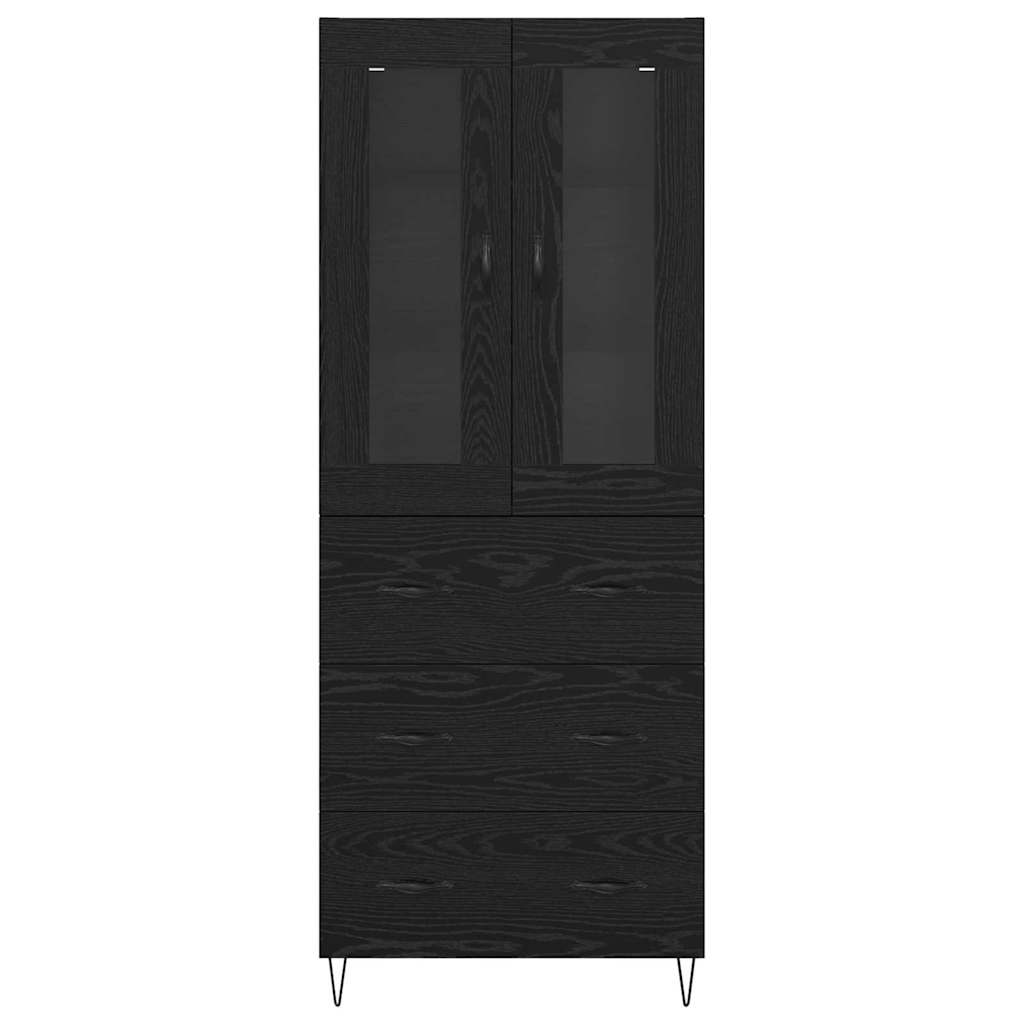 Høyskap Med Skuff Svart Eik 69,5 X 34 X 90 Cm Konstruert Tre