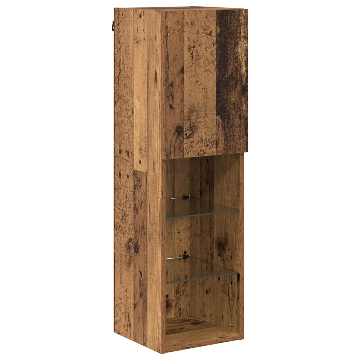 Tv Veggskapsett Med Led-Lamper Veggmontert 7 Pcs Gammelt Tre