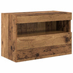 Tv Veggskapsett Med Led-Lamper Veggmontert 7 Pcs Gammelt Tre