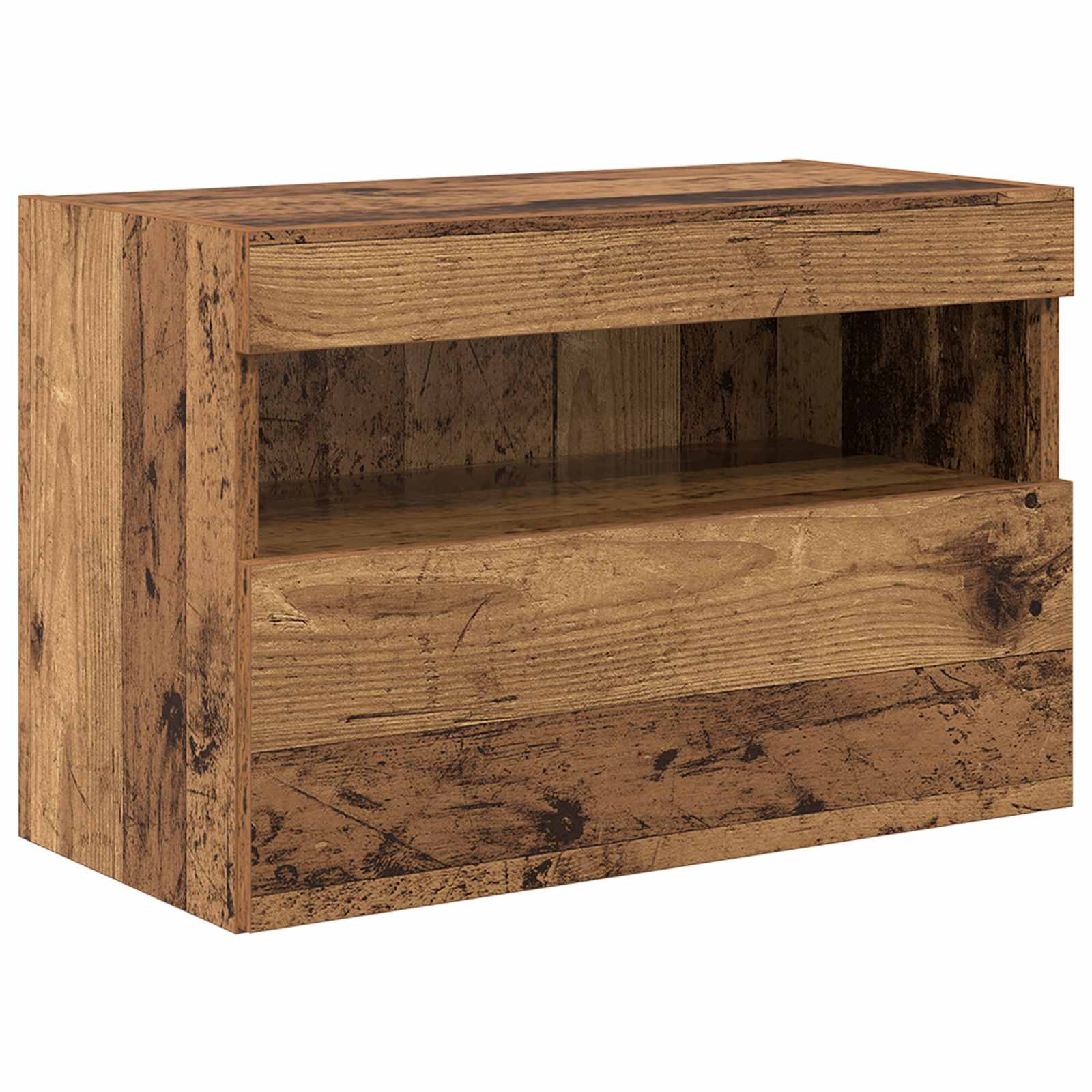 Tv Veggskapsett Med Led-Lamper Veggmontert 7 Pcs Gammelt Tre