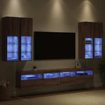 Tv Veggskapsett Med Led-Lamper Veggmontert 7 Pcs Artisan Eik