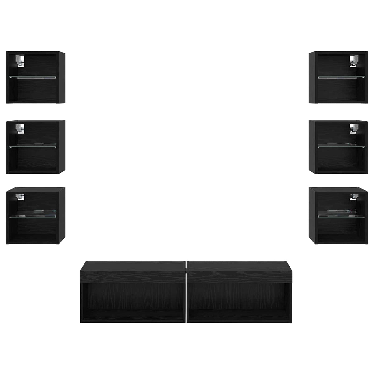 Tv-Skap Med Led -Stripelys Med Skuff 8 Pcs Svart Eik Glass