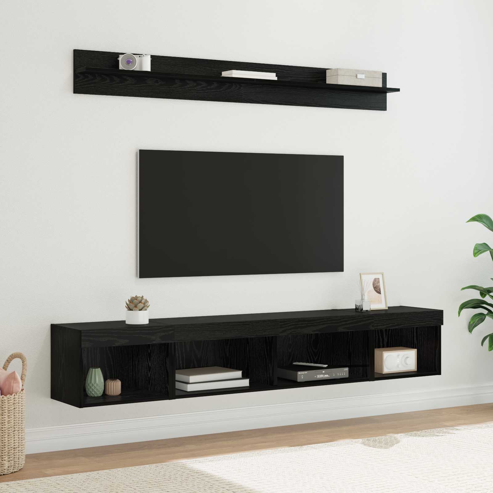 Tv Vegghyllesett Med Led 5 Pcs Svart Eik Konstruert Tre