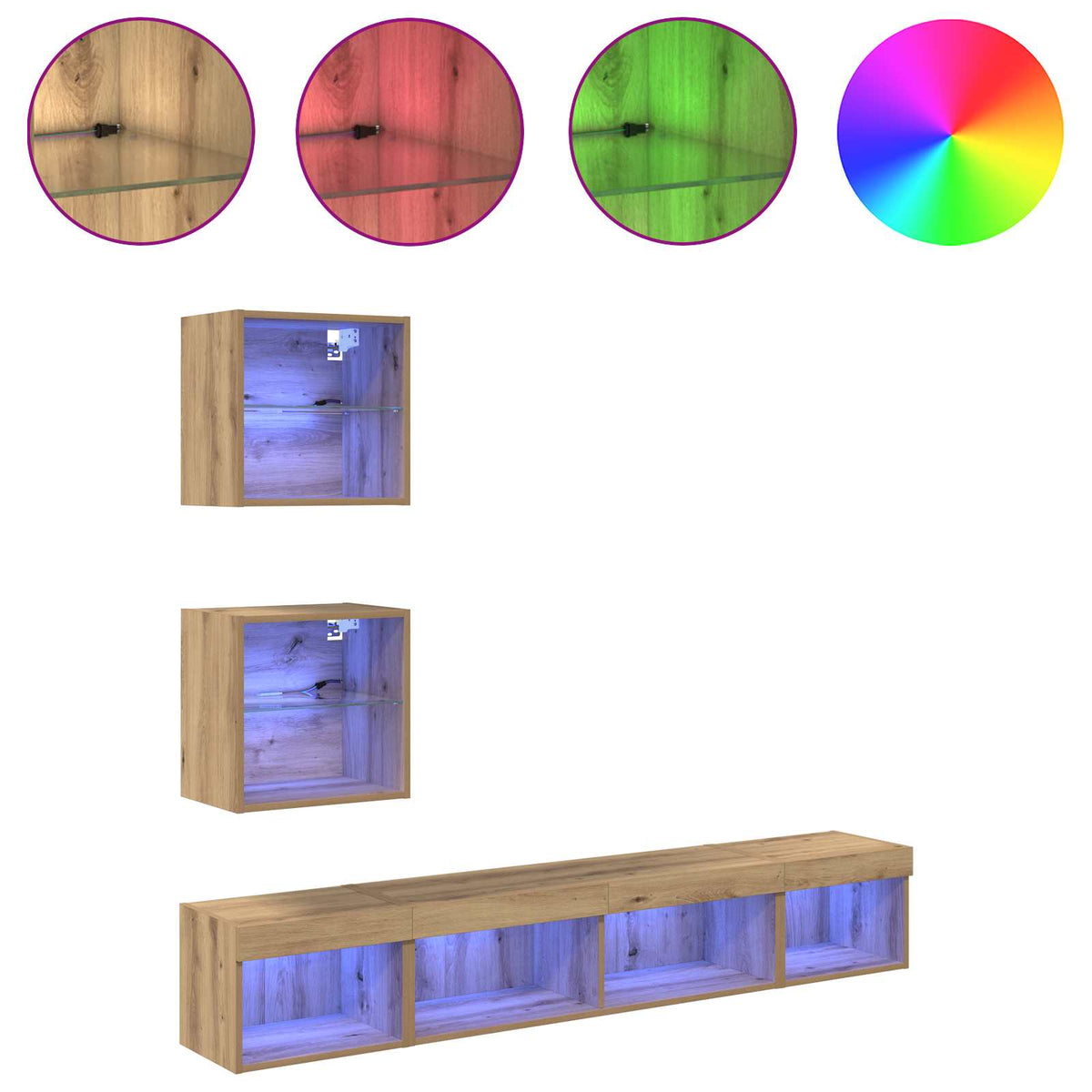 Tv Veggenheter Med Led Med Led 5 Pcs Artisan Eik Konstruert Tre