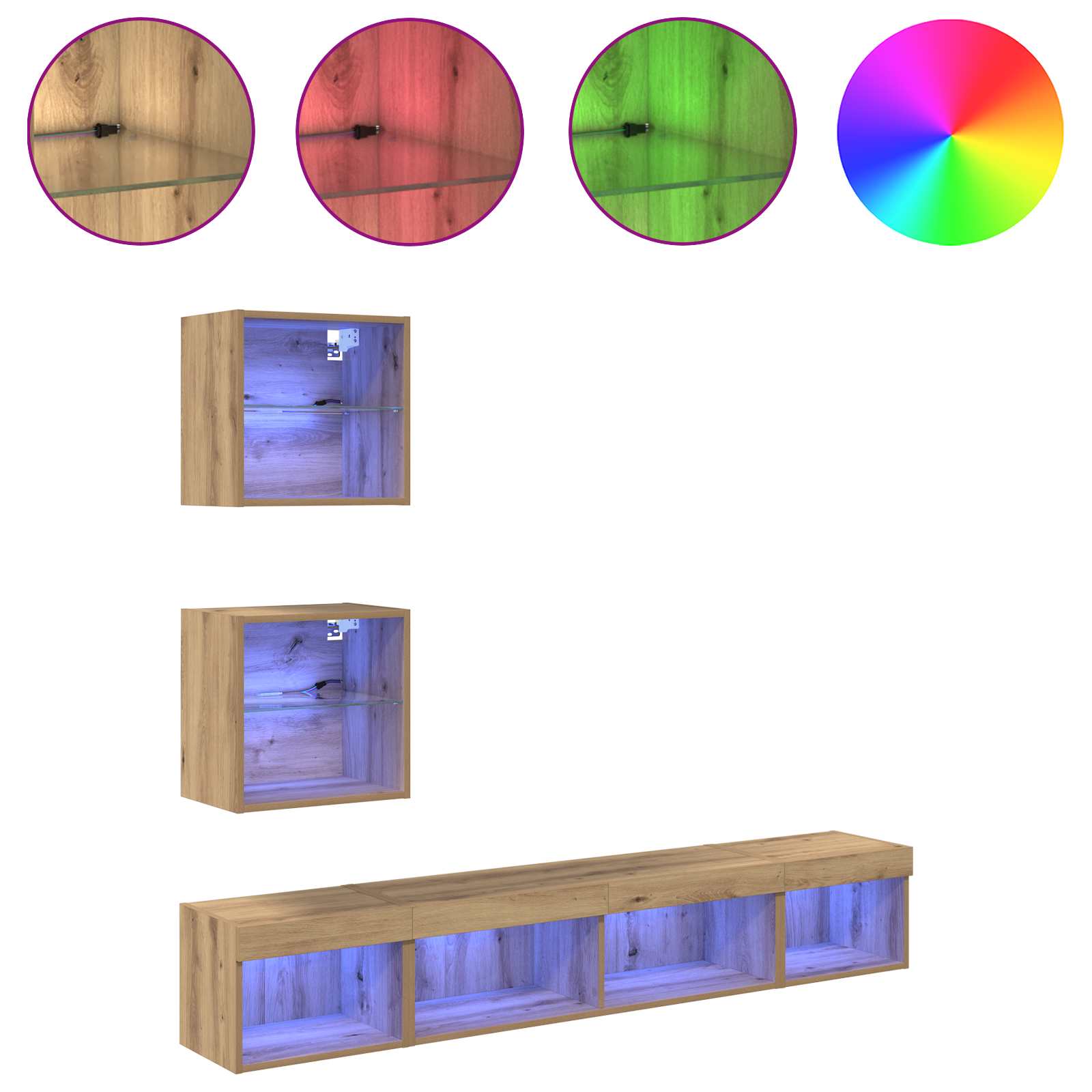 Tv Veggenheter Med Led Med Led 5 Pcs Artisan Eik Konstruert Tre