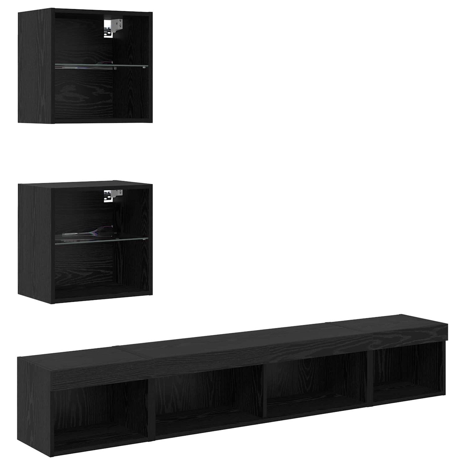 Tv Veggenheter Med Led Med Led 5 Pcs Svart Eik Konstruert Tre