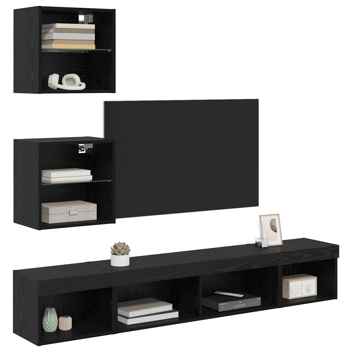 Tv Veggenheter Med Led Med Led 5 Pcs Svart Eik Konstruert Tre