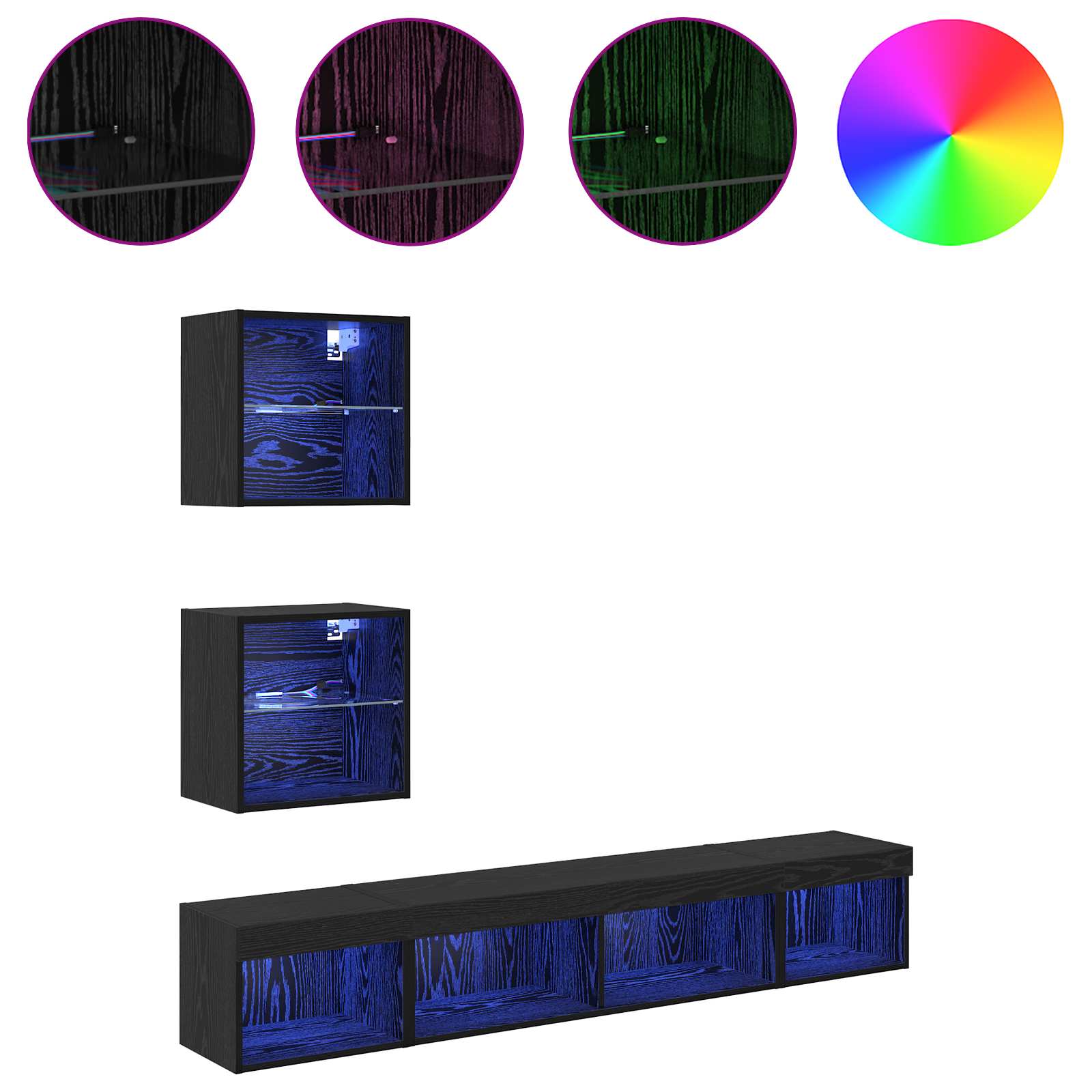Tv Veggenheter Med Led Med Led 5 Pcs Svart Eik Konstruert Tre