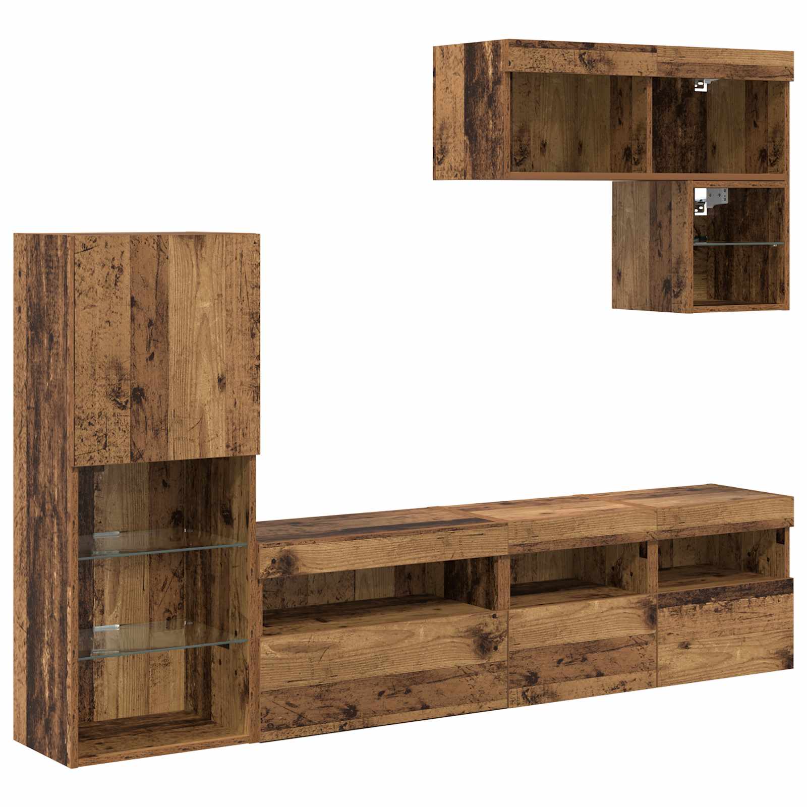 Tv Vegg Enheter Veggmontert 6 Pcs Gammelt Tre Konstruert Tre