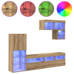 Tv Vegg Enheter Veggmontert 6 Pcs Artisan Eik Konstruert Tre