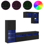 Tv Vegg Enheter Veggmontert 6 Pcs Svart Eik Konstruert Tre