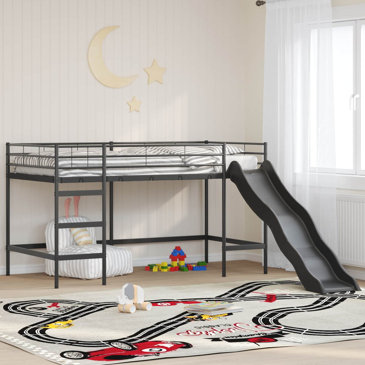Barneseng Med Sklie Svart Og Anthracite 80 X 200 Cm