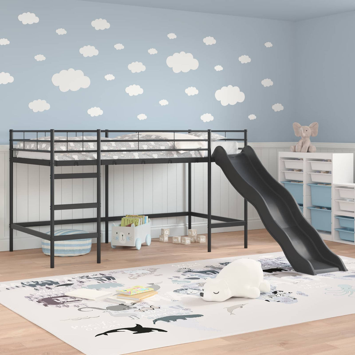 Barneseng Med Sklie Svart Og Anthracite 80 X 200 Cm