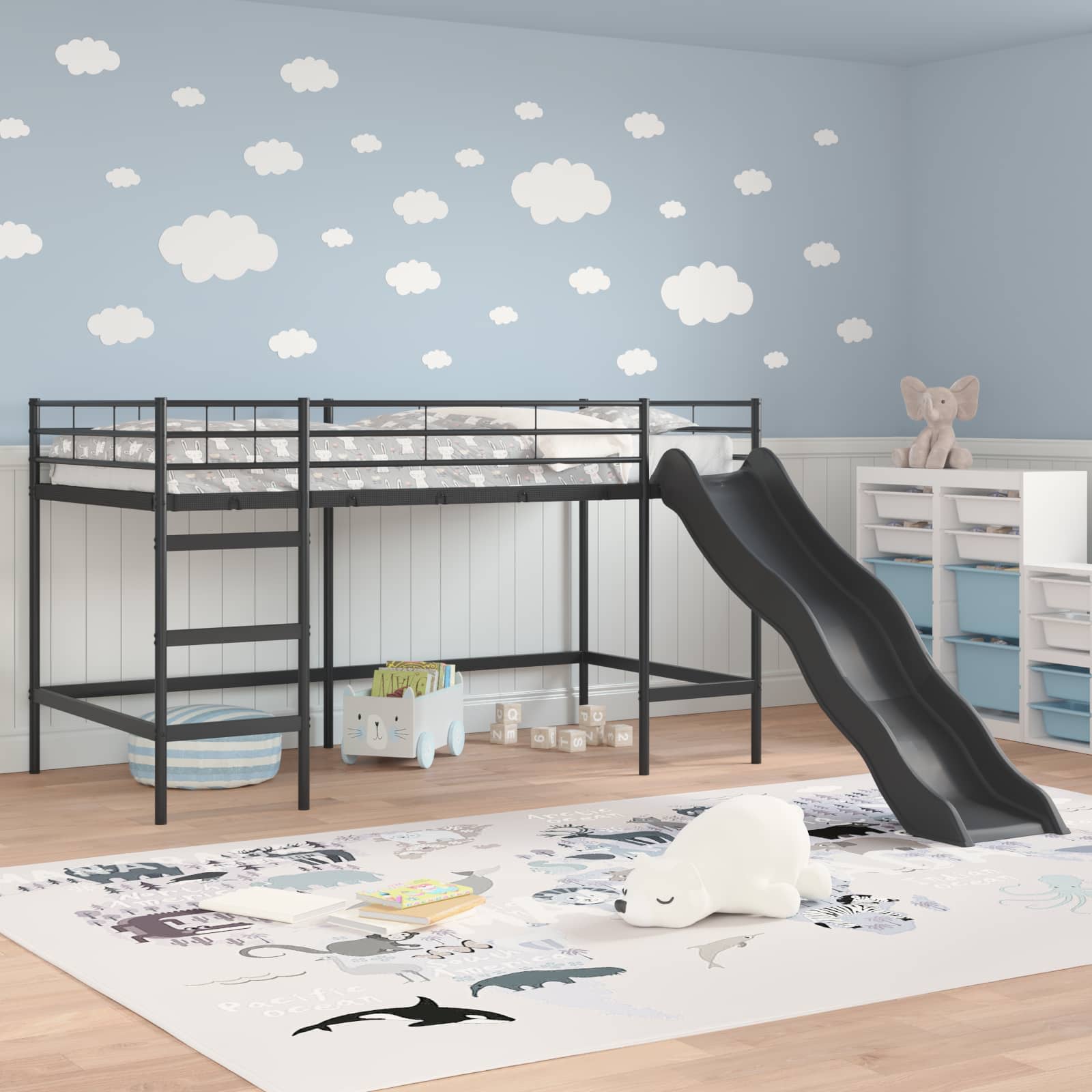 Barneseng Med Sklie Svart Og Anthracite 80 X 200 Cm