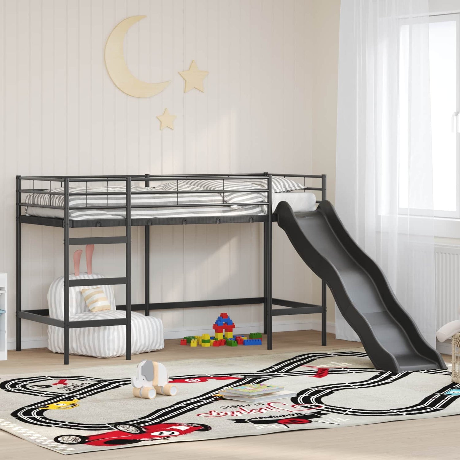 Barneseng Med Sklie Svart Og Anthracite 90 X 190 Cm