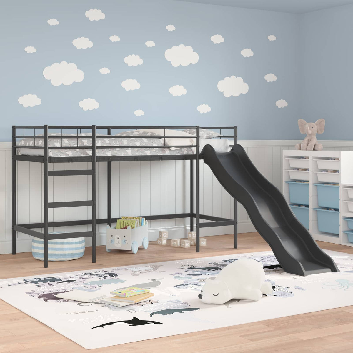 Barneseng Med Sklie Svart Og Anthracite 90 X 190 Cm