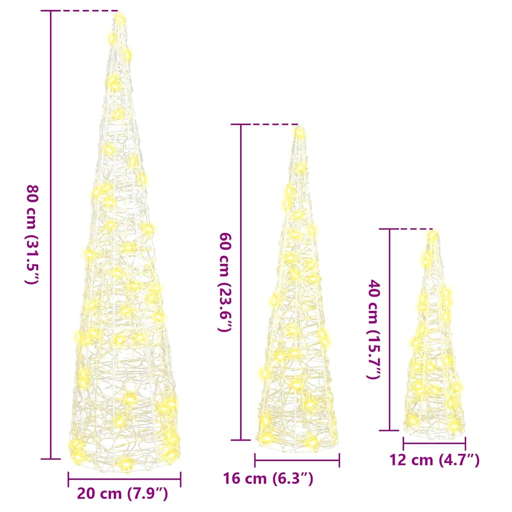 Juletre Med 90 Led 3 Pcs Varmhvit 20 X 20 X 80 Cm Akryl
