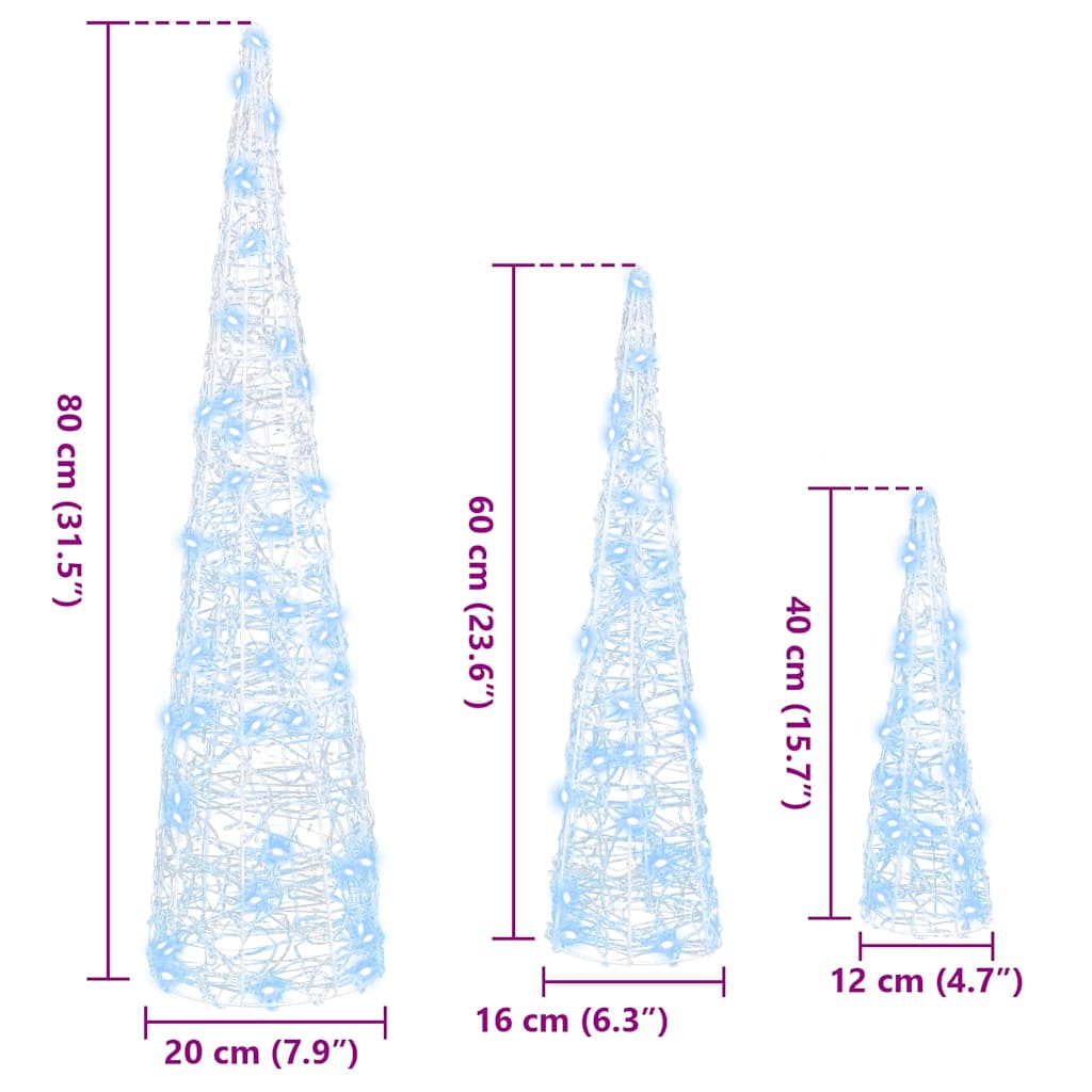 Juletre Med 90 Led 3 Pcs Kaldhvit 20 X 20 X 80 Cm Akryl
