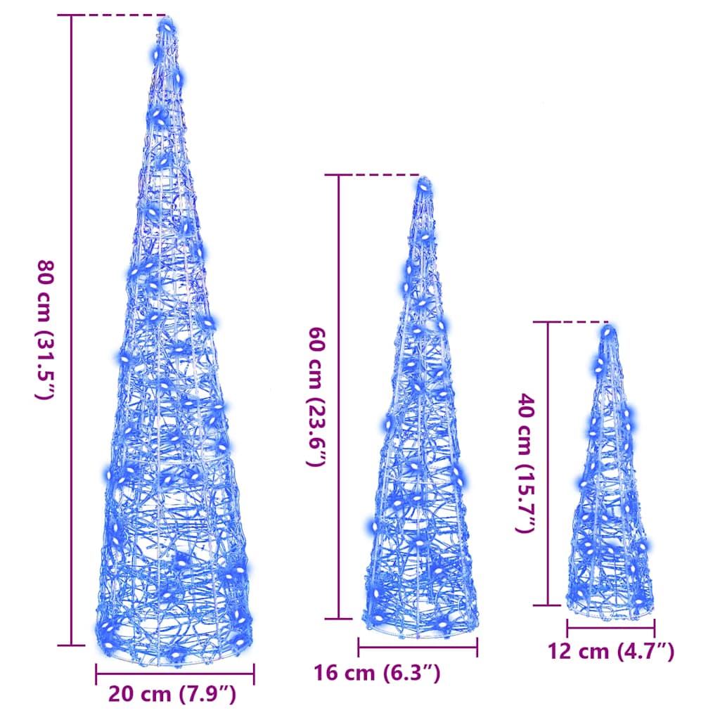 Juletre Med 90 Led 3 Pcs Blå 20 X 20 X 80 Cm Akryl