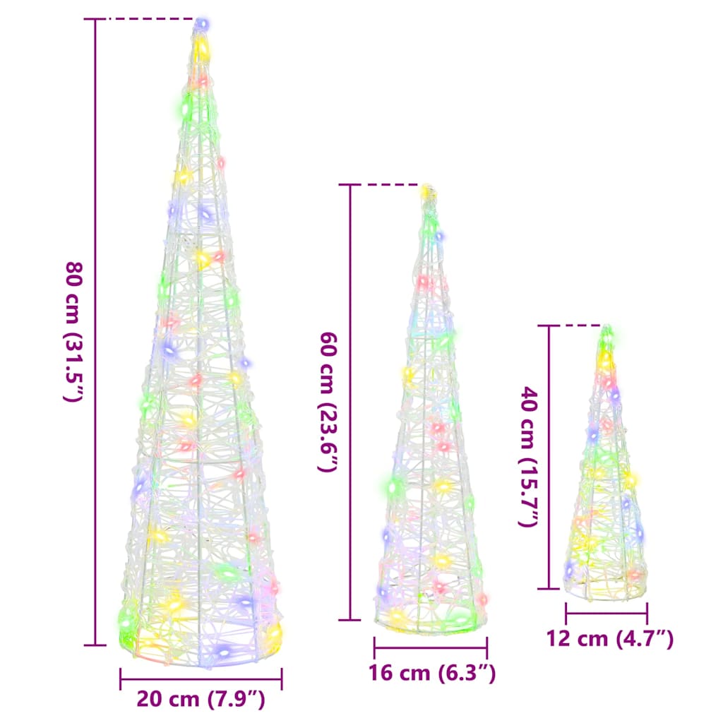 Juletre Med 90 Led 3 Pcs Flerfarget 20 X 20 X 80 Cm Akryl