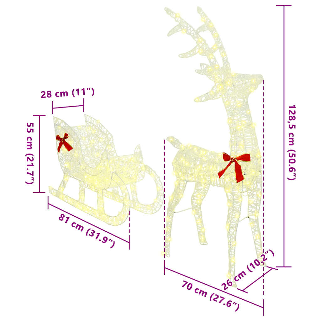 Reinsdyr Trekke Slede Varmhvit 70 X 26 X 128,5 Cm Akryl