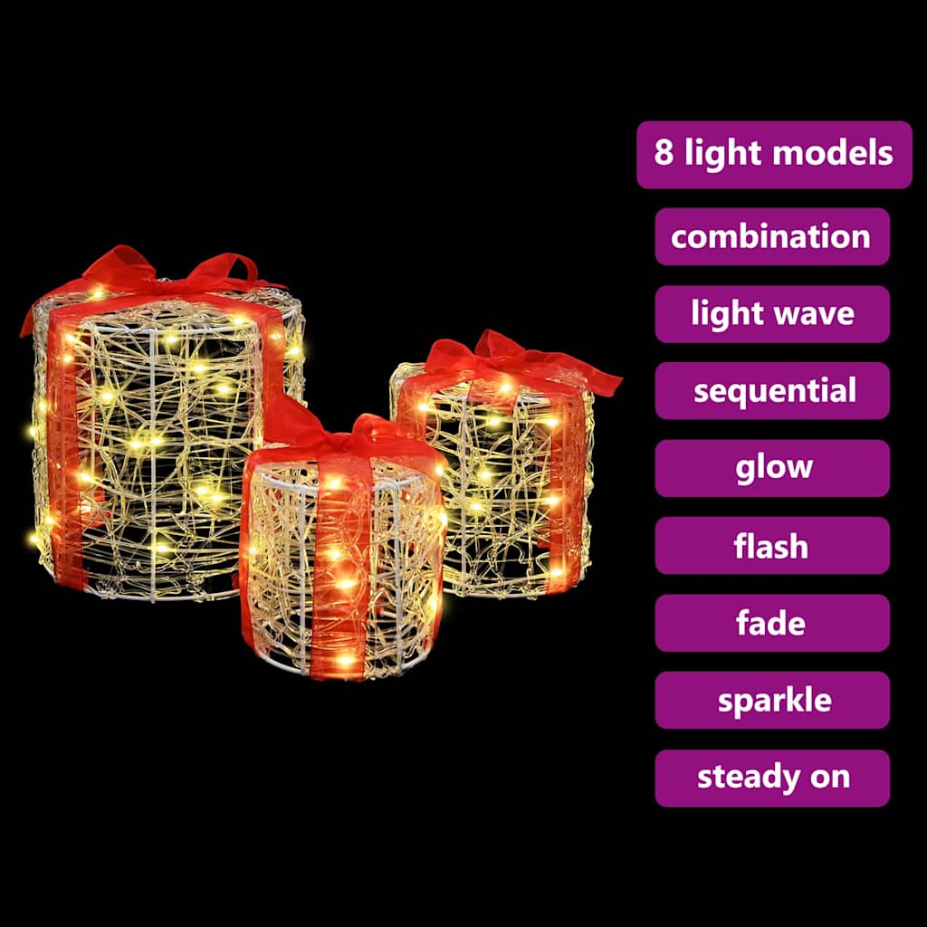 Gaveeske Dekorasjon 3 Pcs Varmhvit 20 X 20 X 21 Cm Akryl