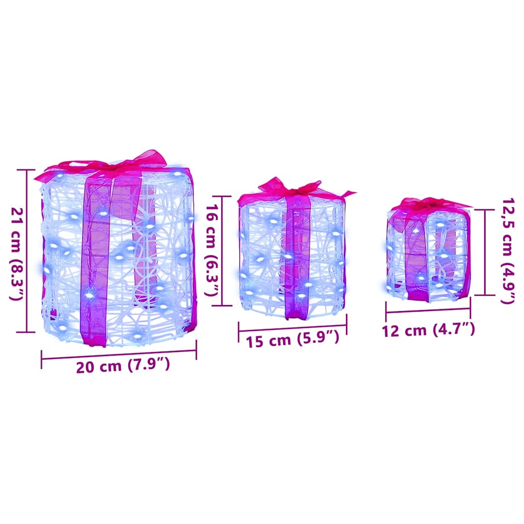 Gaveeske Dekorasjon Med 60 Led 3 Pcs Blå 20 X 20 X 21 Cm Akryl