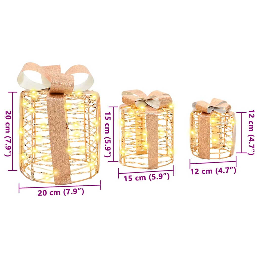 Gaveeske Dekorasjon 3 Pcs Varmhvit 20 X 20 X 20 Cm Pet