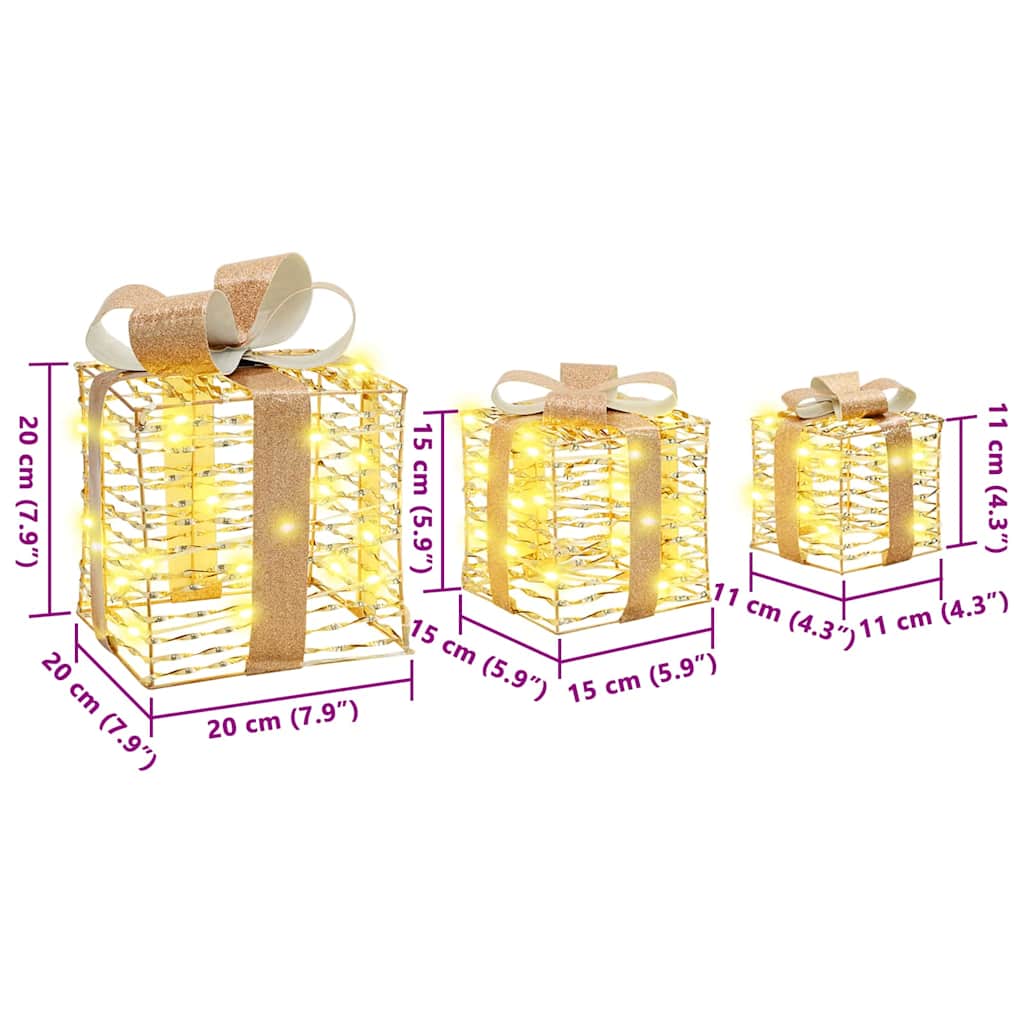 Gaveeske Med 60 Led 3 Pcs Varmhvit 20 X 20 X 20 Cm Pet