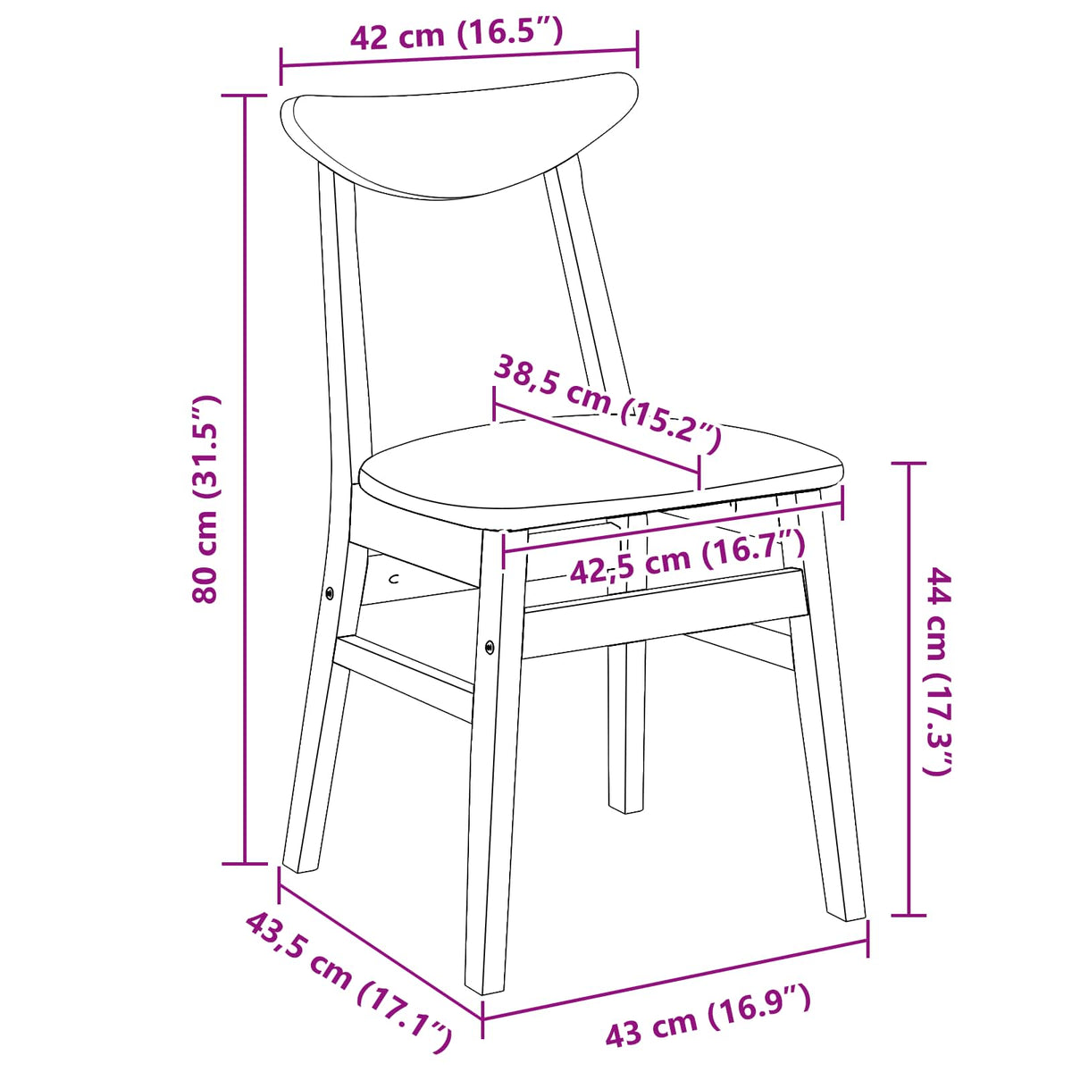 Spisestoler 2 Pcs Hvit 42 X 47.5 X 81 Cm Solid Gummitre
