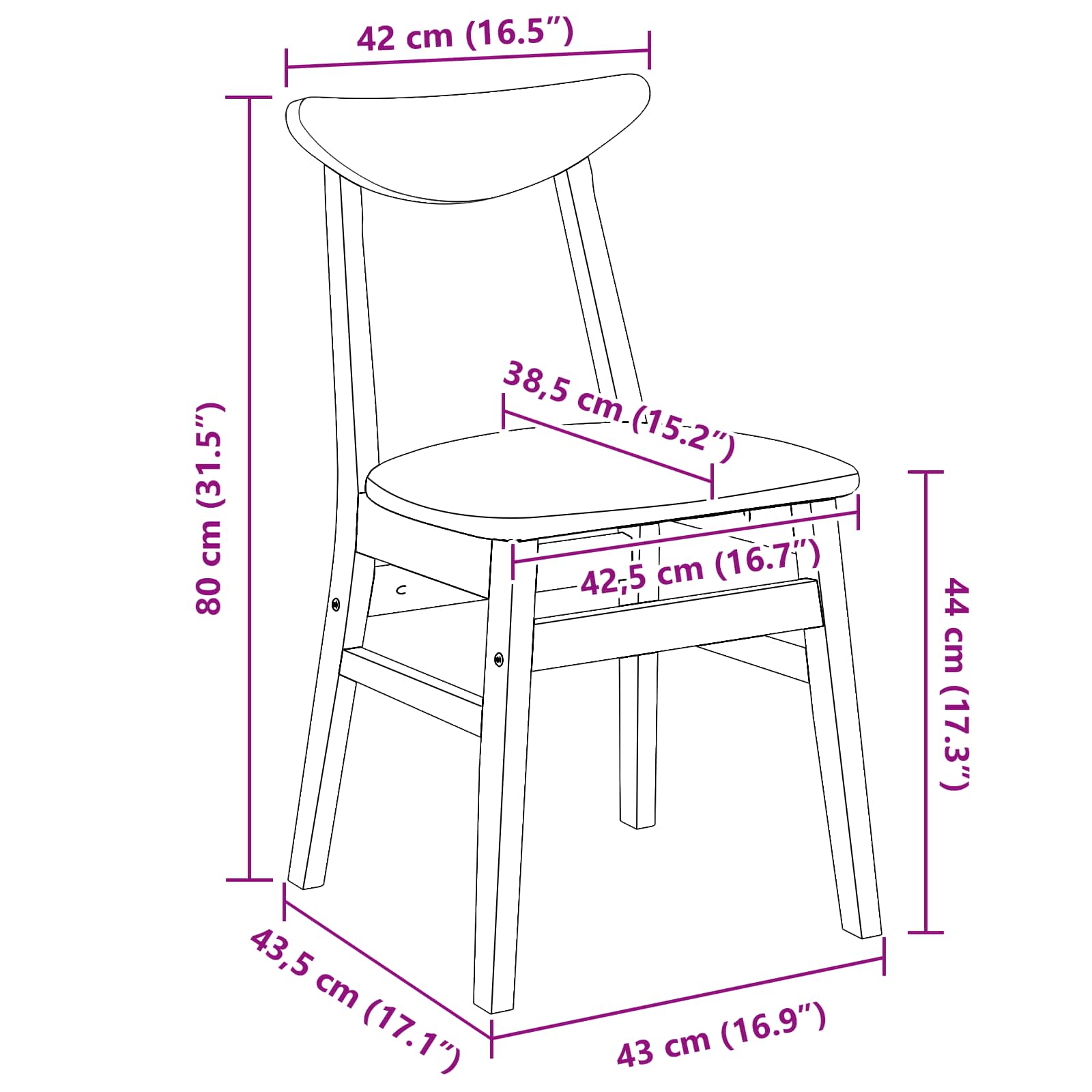 Spisestoler 2 Pcs Hvit 42 X 47.5 X 81 Cm Solid Gummitre