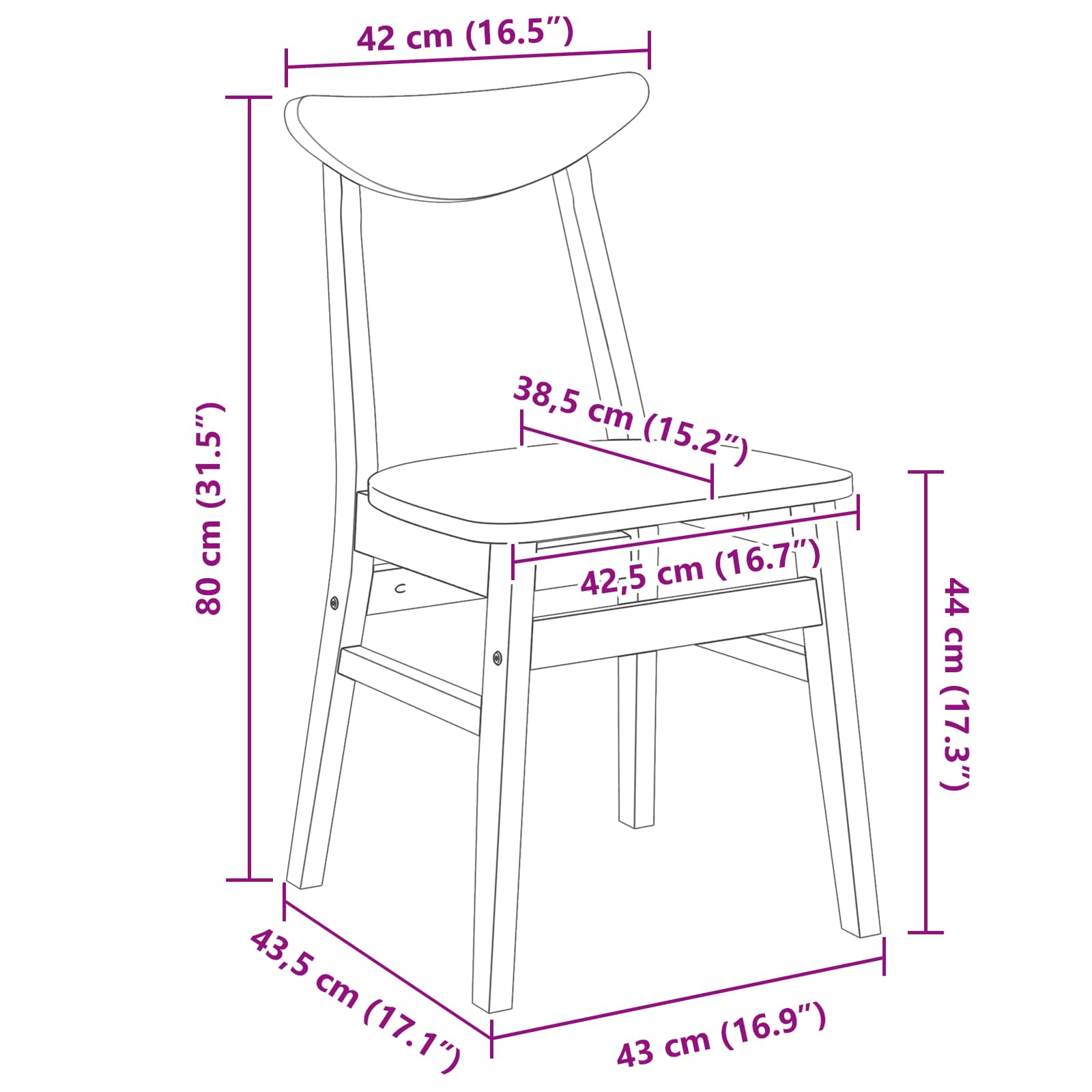Spisestoler 2 Pcs Hvit 42 X 47.5 X 81 Cm Solid Gummitre