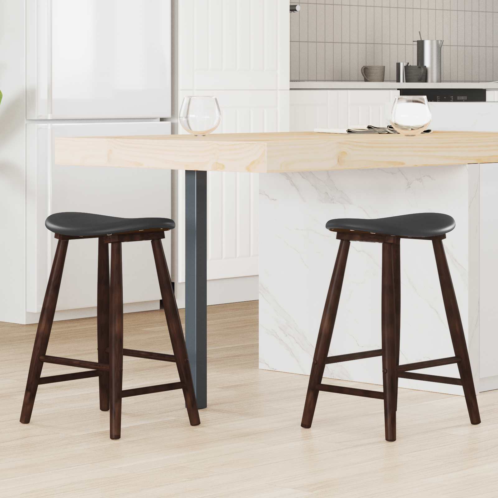 Spisestoler 2 Pcs Lys Brun 46 X 37 X 63 Cm Solid Gummitre