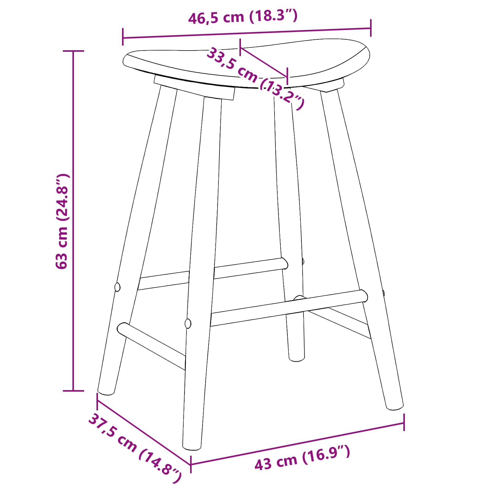 Spisestoler 2 Pcs Lys Brun 46 X 37 X 63 Cm Solid Gummitre