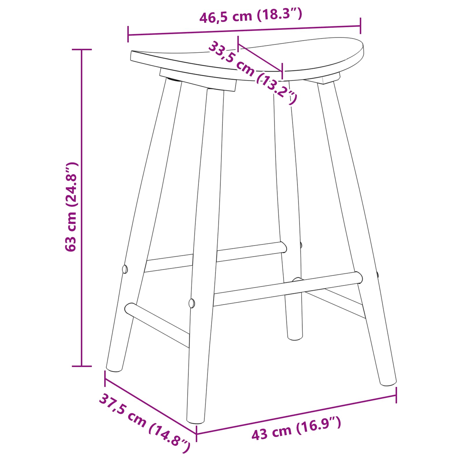 Spisestoler 2 Pcs Naturlig 46 X 37 X 63 Cm Solid Gummitre